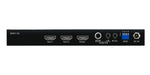 SW21AB-V2 2-way 4K HDMI switch rear view showing HDMI inputs, outputs, audio out, and power connection.