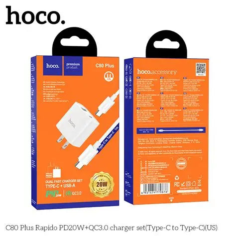 C80 Rapido PD20W+QC3.0 charger set(Type-C to iP)(US)
