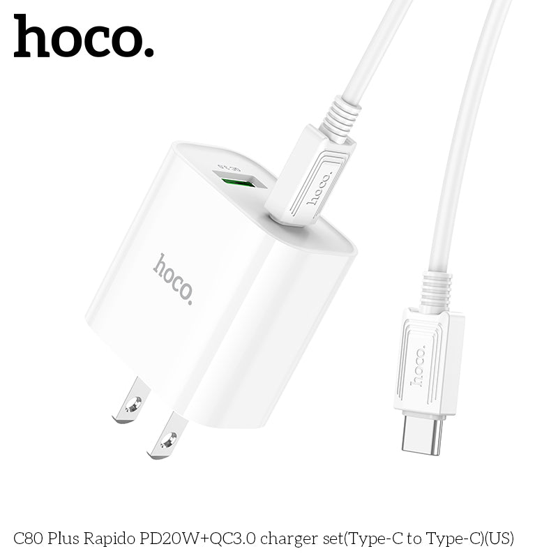 C80 Rapido PD20W+QC3.0 charger set(Type-C to iP)(US)