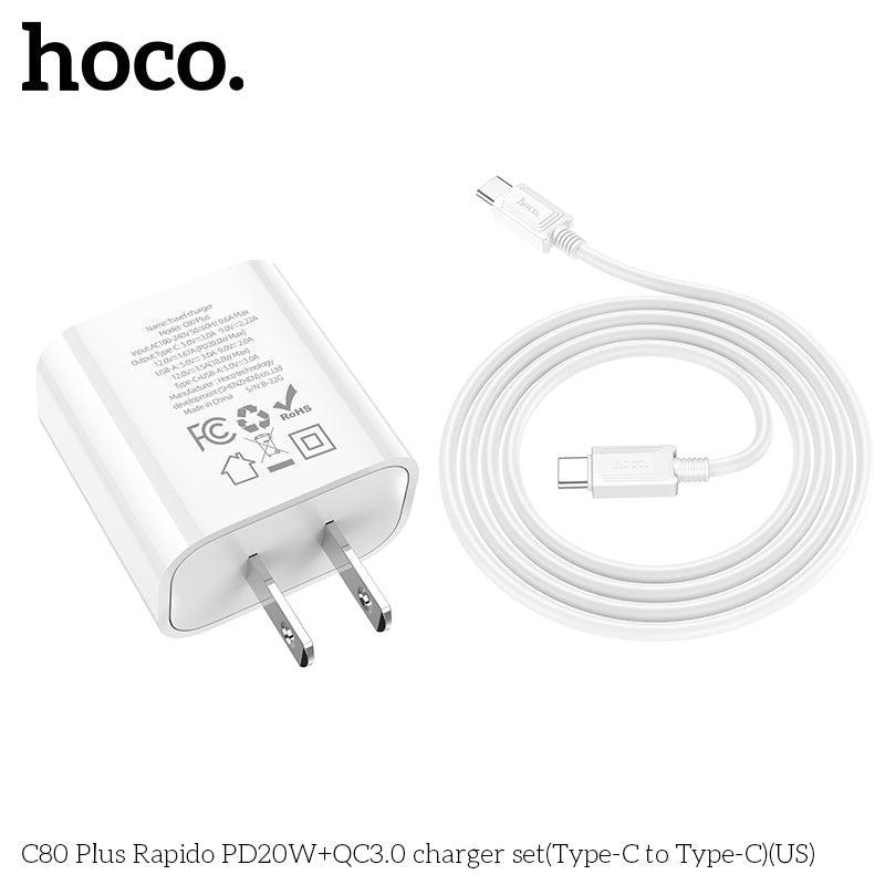 C80 Rapido PD20W+QC3.0 charger set(Type-C to iP)(US)