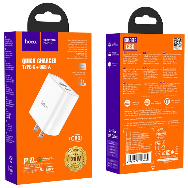 C80 Rapido PD20W+QC3.0 charger(US)