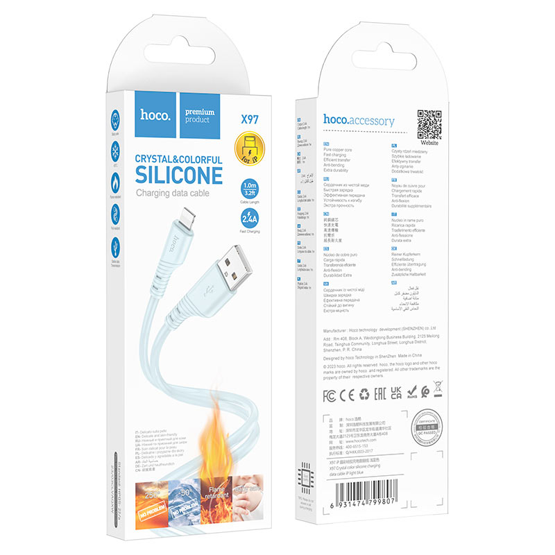 X97 Crystal color silicone charging data cable iP