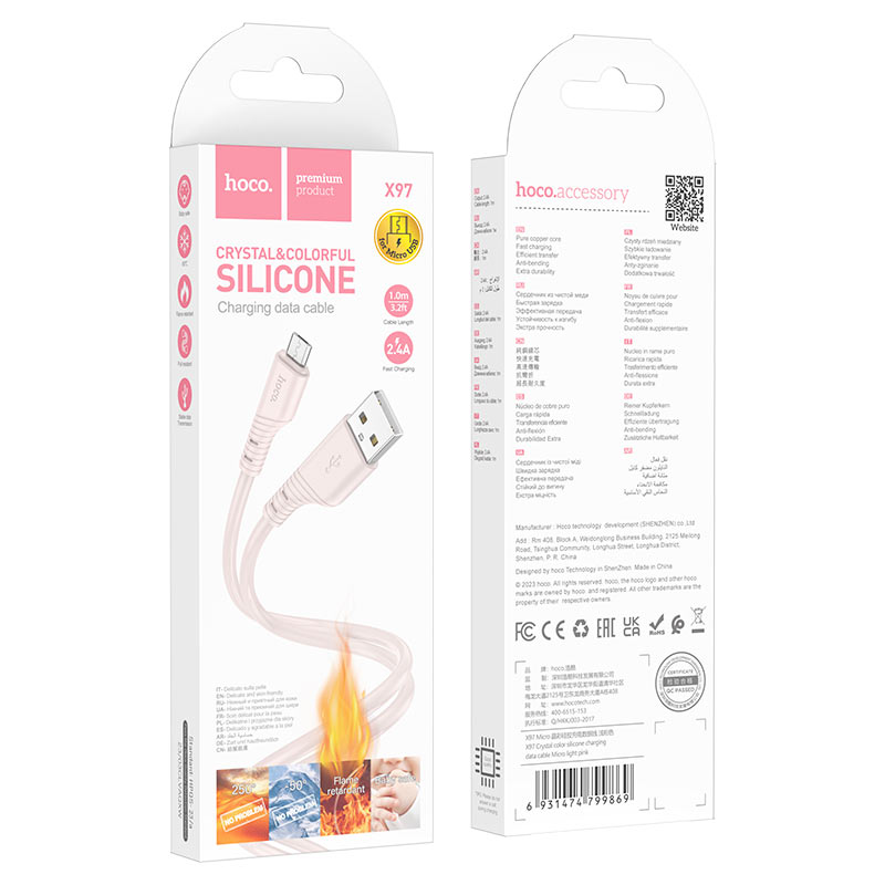 X97 Crystal color silicone charging data cable Micro