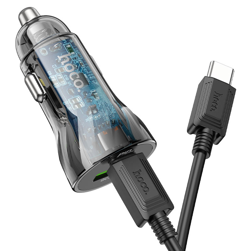 Z47A Transparent Discovery Edition dual port PD30W+QC3.0 car charger set(Type-C to Type-C)