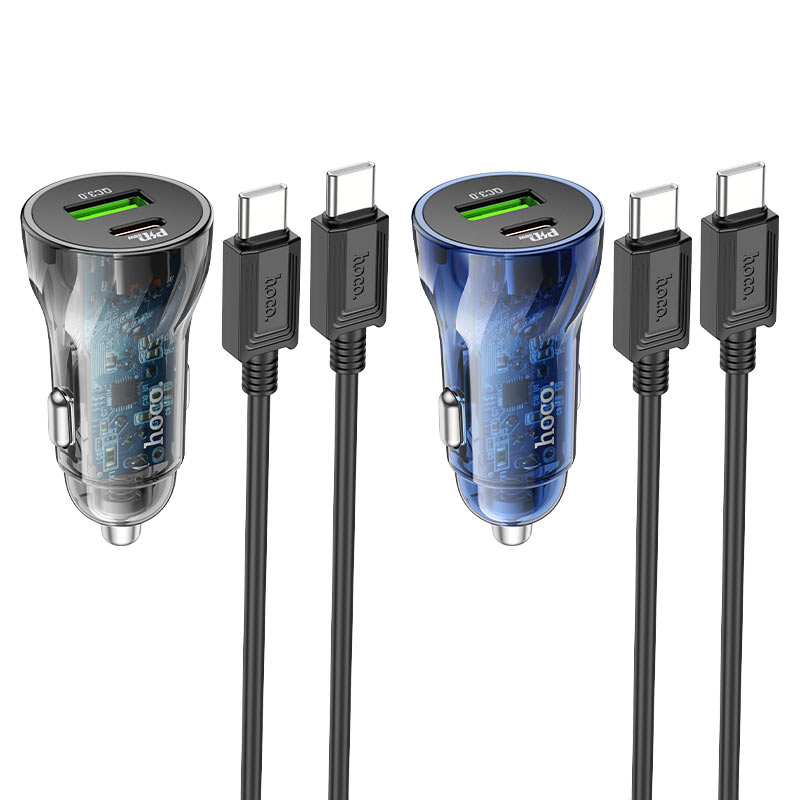 Z47A Transparent Discovery Edition dual port PD30W+QC3.0 car charger set(Type-C to Type-C)